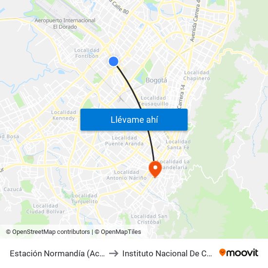 Estación Normandía (Ac 26 - Kr 74) to Instituto Nacional De Cancerología map