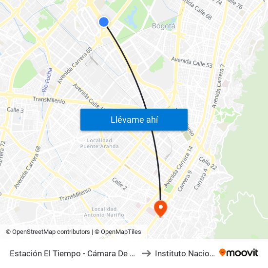 Estación El Tiempo - Cámara De Comercio De Bogotá (Ac 26 - Kr 68b Bis) to Instituto Nacional De Cancerología map