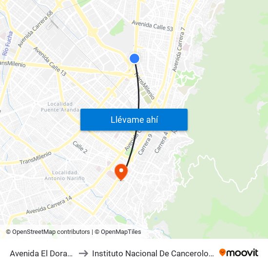 Avenida El Dorado to Instituto Nacional De Cancerología map