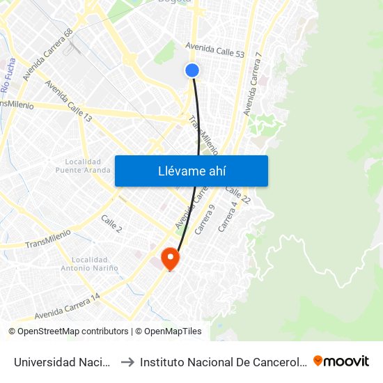 Universidad Nacional to Instituto Nacional De Cancerología map