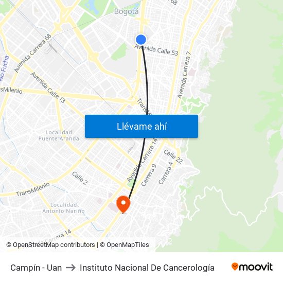 Campín - Uan to Instituto Nacional De Cancerología map