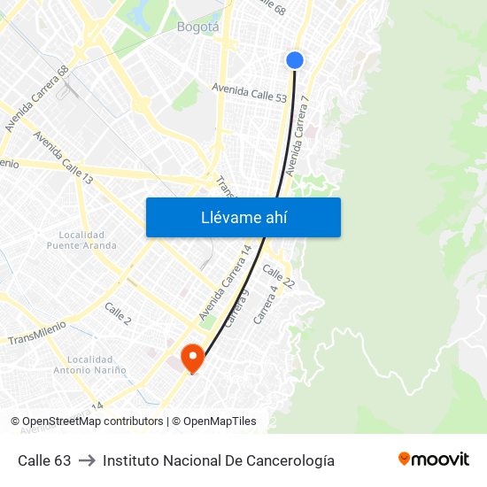 Calle 63 to Instituto Nacional De Cancerología map