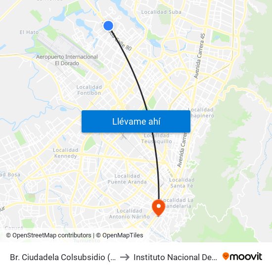 Br. Ciudadela Colsubsidio (Ac 80 - Kr 112a) to Instituto Nacional De Cancerología map