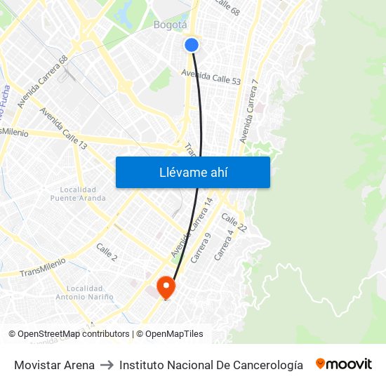 Movistar Arena to Instituto Nacional De Cancerología map