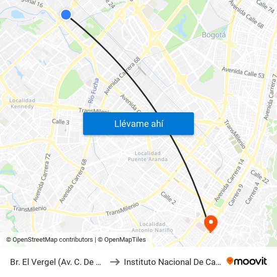 Br. El Vergel (Av. C. De Cali - Cl 18) to Instituto Nacional De Cancerología map