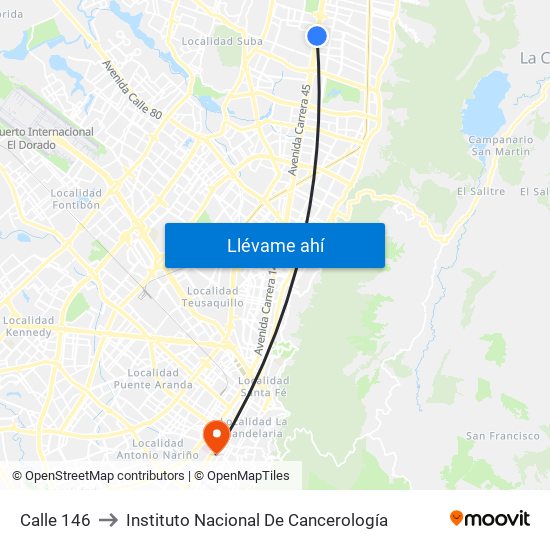 Calle 146 to Instituto Nacional De Cancerología map