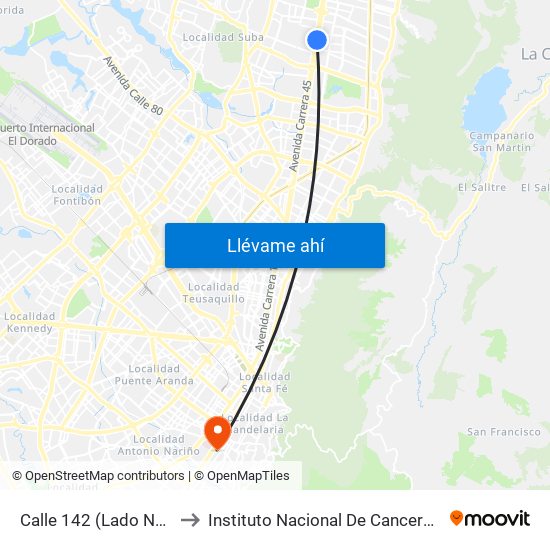 Calle 142 (Lado Norte) to Instituto Nacional De Cancerología map