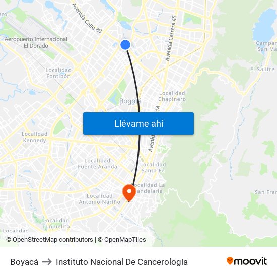 Boyacá to Instituto Nacional De Cancerología map