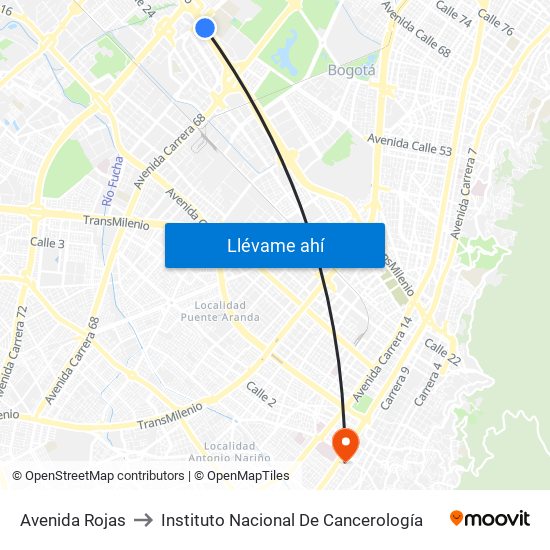 Avenida Rojas to Instituto Nacional De Cancerología map