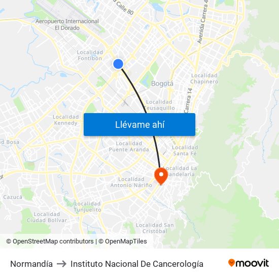 Normandía to Instituto Nacional De Cancerología map