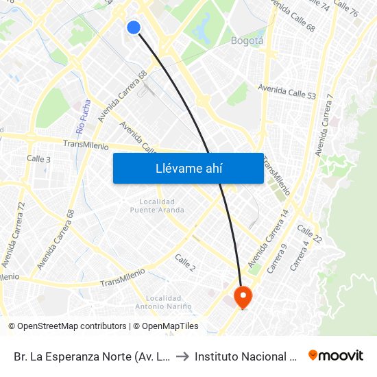 Br. La Esperanza Norte (Av. La Esperanza - Kr 69d) to Instituto Nacional De Cancerología map