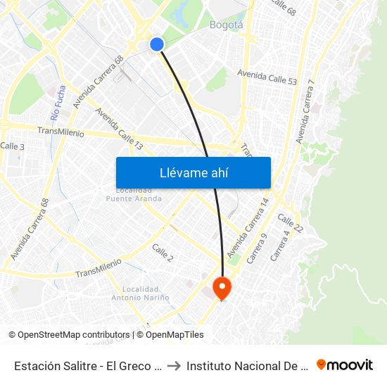 Estación Salitre - El Greco (Ac 26 - Ak 68) to Instituto Nacional De Cancerología map