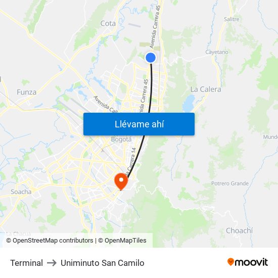 Terminal to Uniminuto San Camilo map