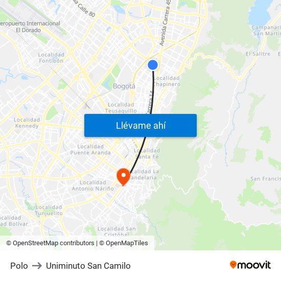 Polo to Uniminuto San Camilo map