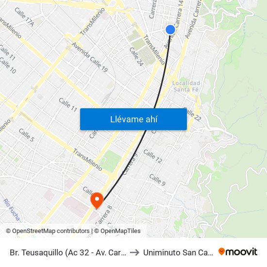 Br. Teusaquillo (Ac 32 - Av. Caracas) to Uniminuto San Camilo map