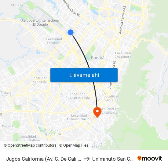 Jugos California (Av. C. De Cali - Ac 63) to Uniminuto San Camilo map