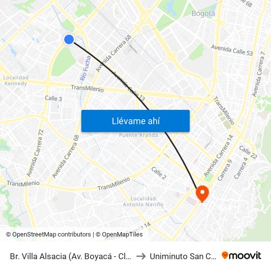 Br. Villa Alsacia (Av. Boyacá - Cl 12a) (A) to Uniminuto San Camilo map