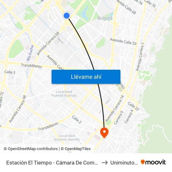 Estación El Tiempo - Cámara De Comercio De Bogotá (Ac 26 - Kr 68b Bis) to Uniminuto San Camilo map