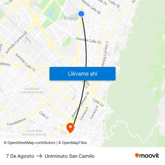 7 De Agosto to Uniminuto San Camilo map