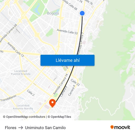 Flores to Uniminuto San Camilo map