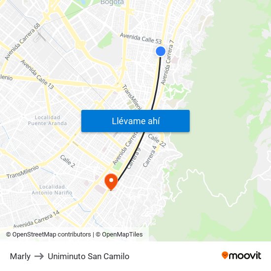 Marly to Uniminuto San Camilo map