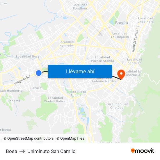 Bosa to Uniminuto San Camilo map