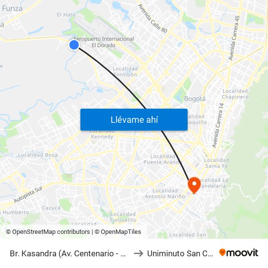 Br. Kasandra (Av. Centenario - Kr 134a) to Uniminuto San Camilo map