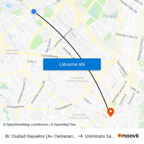 Br. Ciudad Hayuelos (Av. Centenario - Av. C. De Cali) to Uniminuto San Camilo map