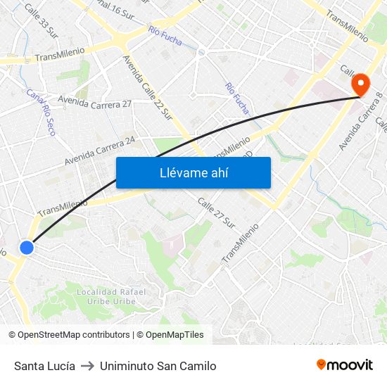 Santa Lucía to Uniminuto San Camilo map