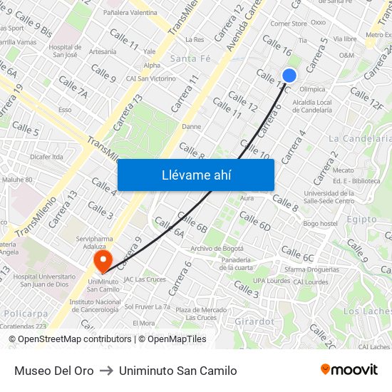 Museo Del Oro to Uniminuto San Camilo map