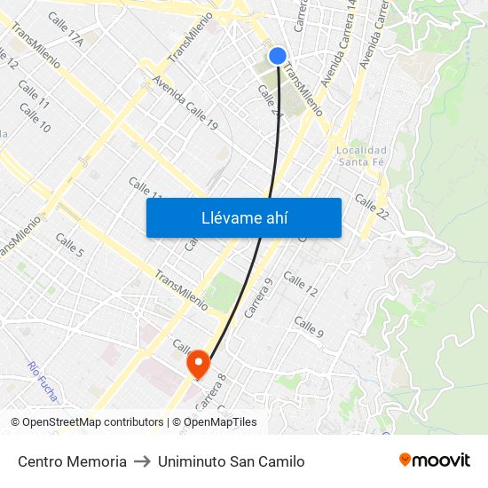 Centro Memoria to Uniminuto San Camilo map