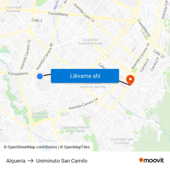 Alquería to Uniminuto San Camilo map