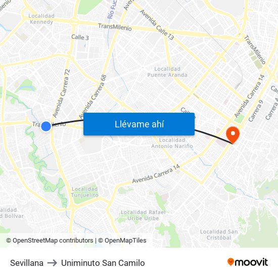 Sevillana to Uniminuto San Camilo map