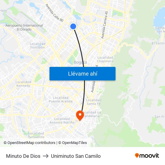 Minuto De Dios to Uniminuto San Camilo map