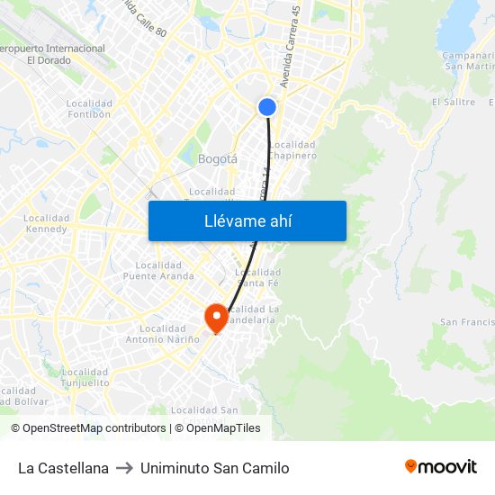 La Castellana to Uniminuto San Camilo map