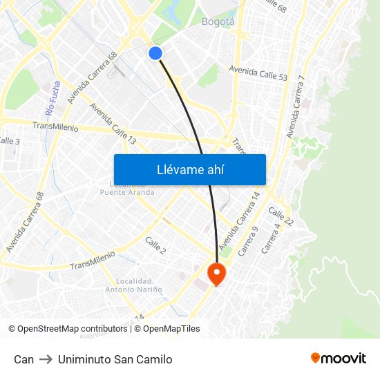 Can to Uniminuto San Camilo map