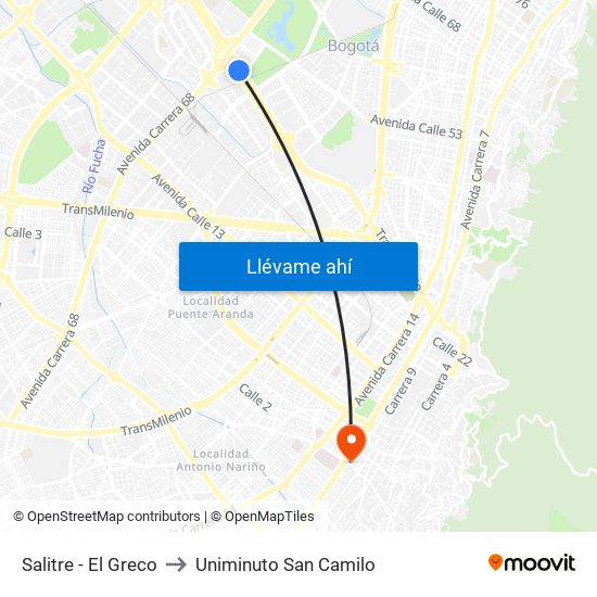 Salitre - El Greco to Uniminuto San Camilo map