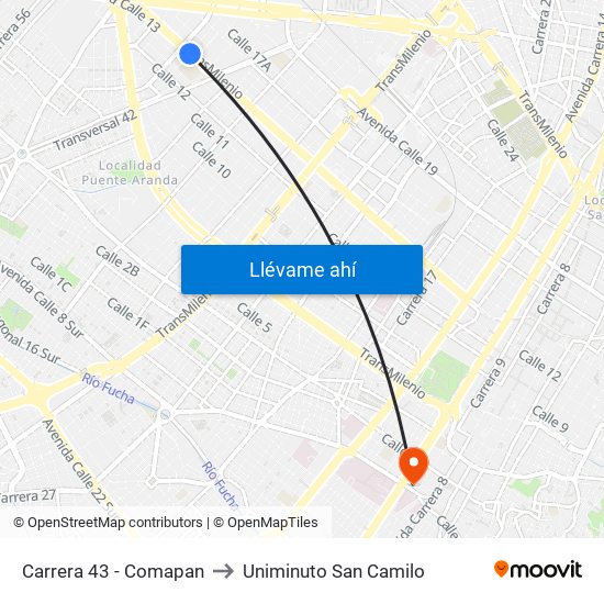 Carrera 43 - Comapan to Uniminuto San Camilo map