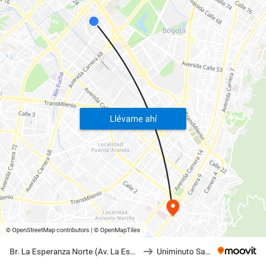 Br. La Esperanza Norte (Av. La Esperanza - Kr 69d) to Uniminuto San Camilo map