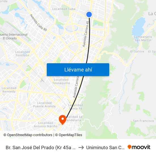 Br. San José Del Prado (Kr 45a - Cl 137) to Uniminuto San Camilo map