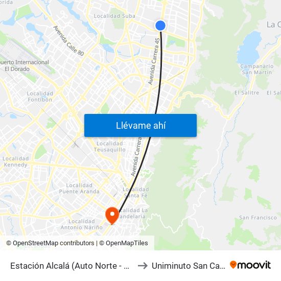 Estación Alcalá - Colegio Santo Tomás Dominicos (Auto Norte - Cl 136) to Uniminuto San Camilo map