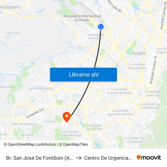 Br. San José De Fontibón (Ac 26 - Kr 96a) to Centro De Urgencias Argenitna map