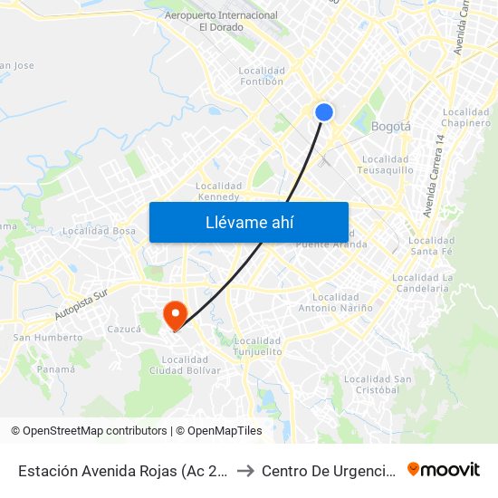 Estación Avenida Rojas (Ac 26 - Kr 69d Bis) (B) to Centro De Urgencias Argenitna map