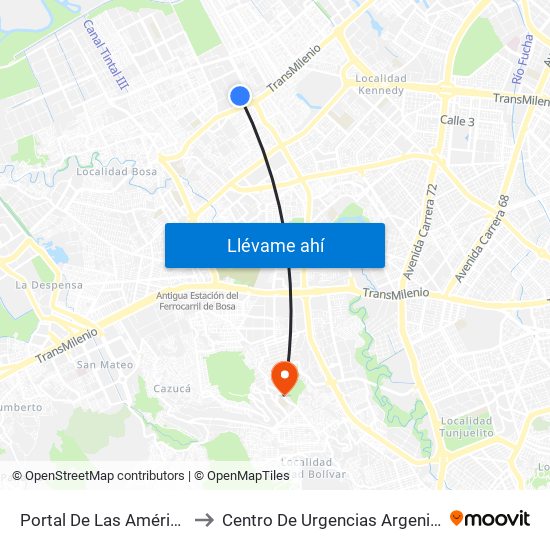 Portal De Las Américas to Centro De Urgencias Argenitna map