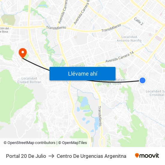 Portal 20 De Julio to Centro De Urgencias Argenitna map