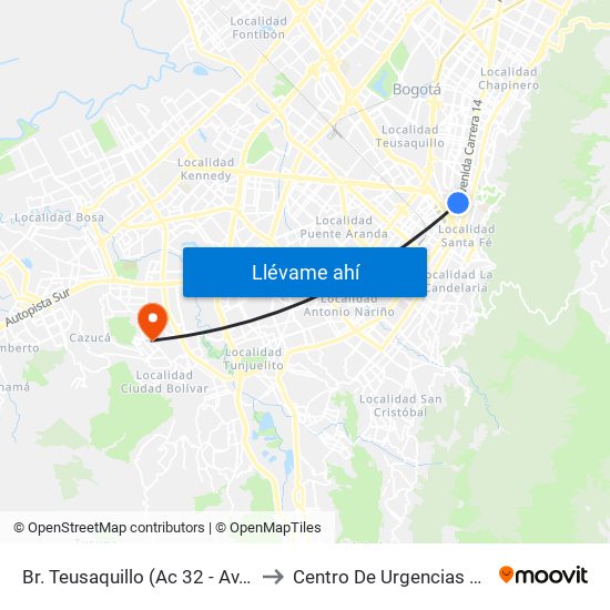 Br. Teusaquillo (Ac 32 - Av. Caracas) to Centro De Urgencias Argenitna map