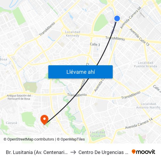 Br. Lusitania (Av. Centenario - Ak 68d) to Centro De Urgencias Argenitna map