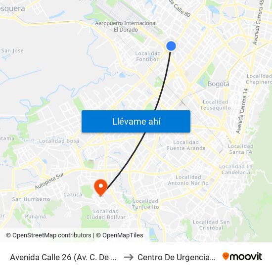 Avenida Calle 26 (Av. C. De Cali - Cl 51) (A) to Centro De Urgencias Argenitna map