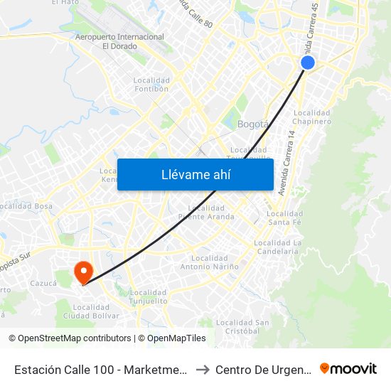 Estación Calle 100 - Marketmedios (Auto Norte - Cl 98) to Centro De Urgencias Argenitna map