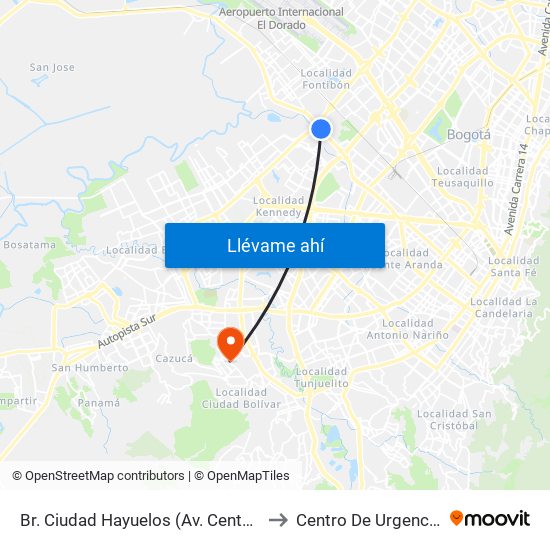 Br. Ciudad Hayuelos (Av. Centenario - Av. C. De Cali) to Centro De Urgencias Argenitna map